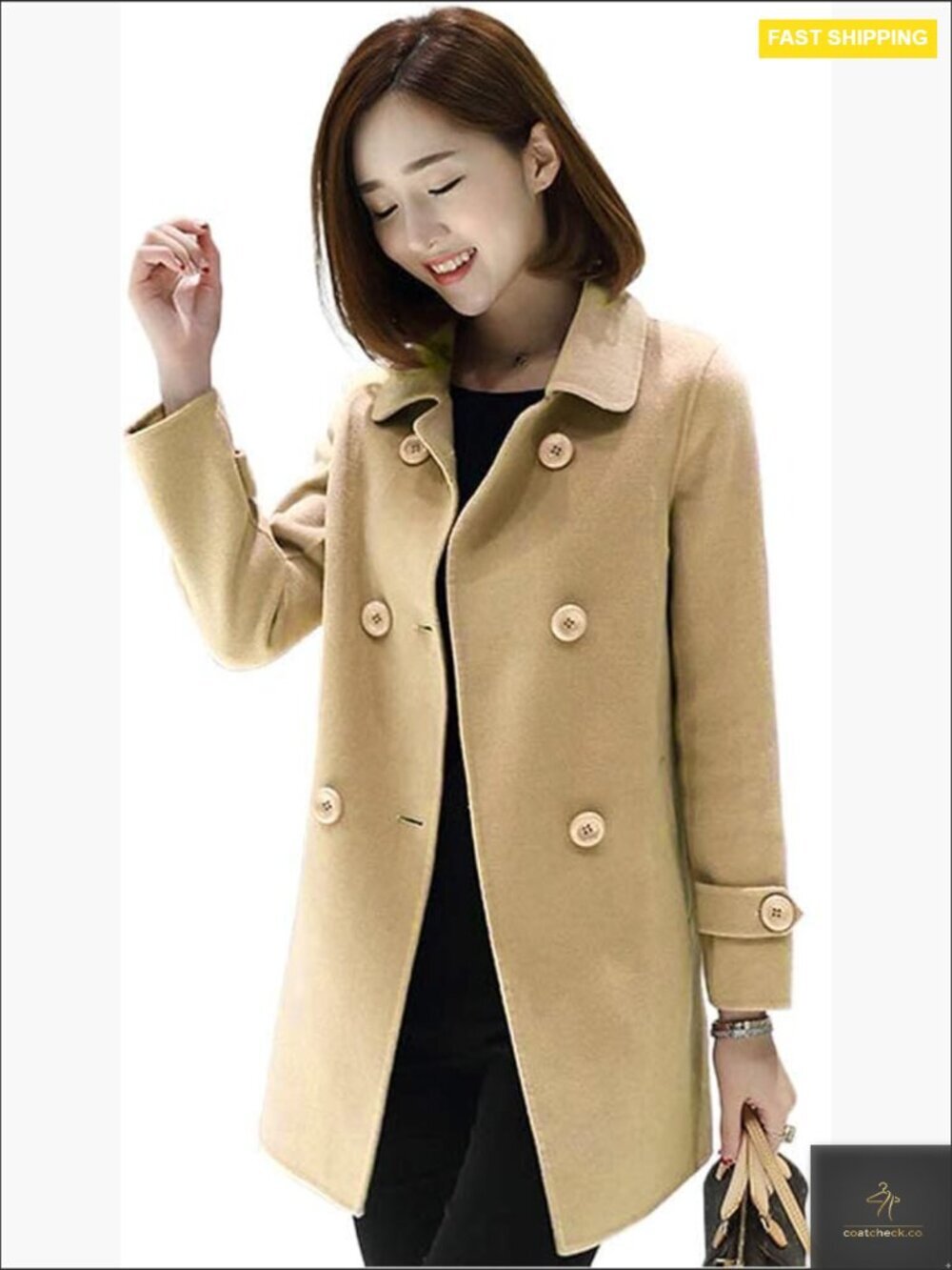 Classic Wool Pea Coat Double Breasted Trench Style Fall Winter Chic Outerwear